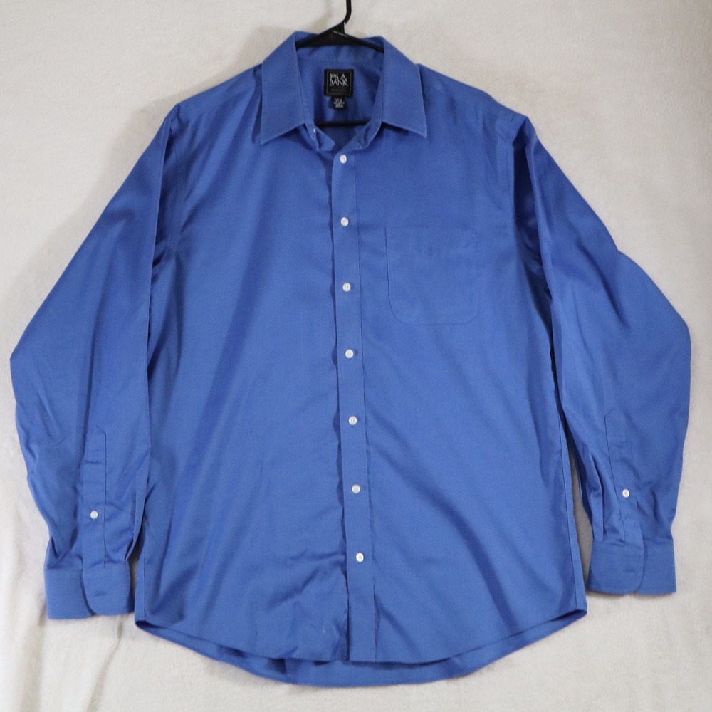 Jos A Bank Traveler Men's Slim Fit 16.5-35 Blue Dress Shirt 100% Cotton
